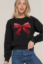 Load image into Gallery viewer, Junior Girls Black Sequin Bow Sweatshirt
