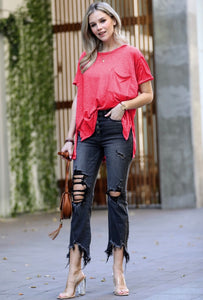 Ruby Red Burnout Top