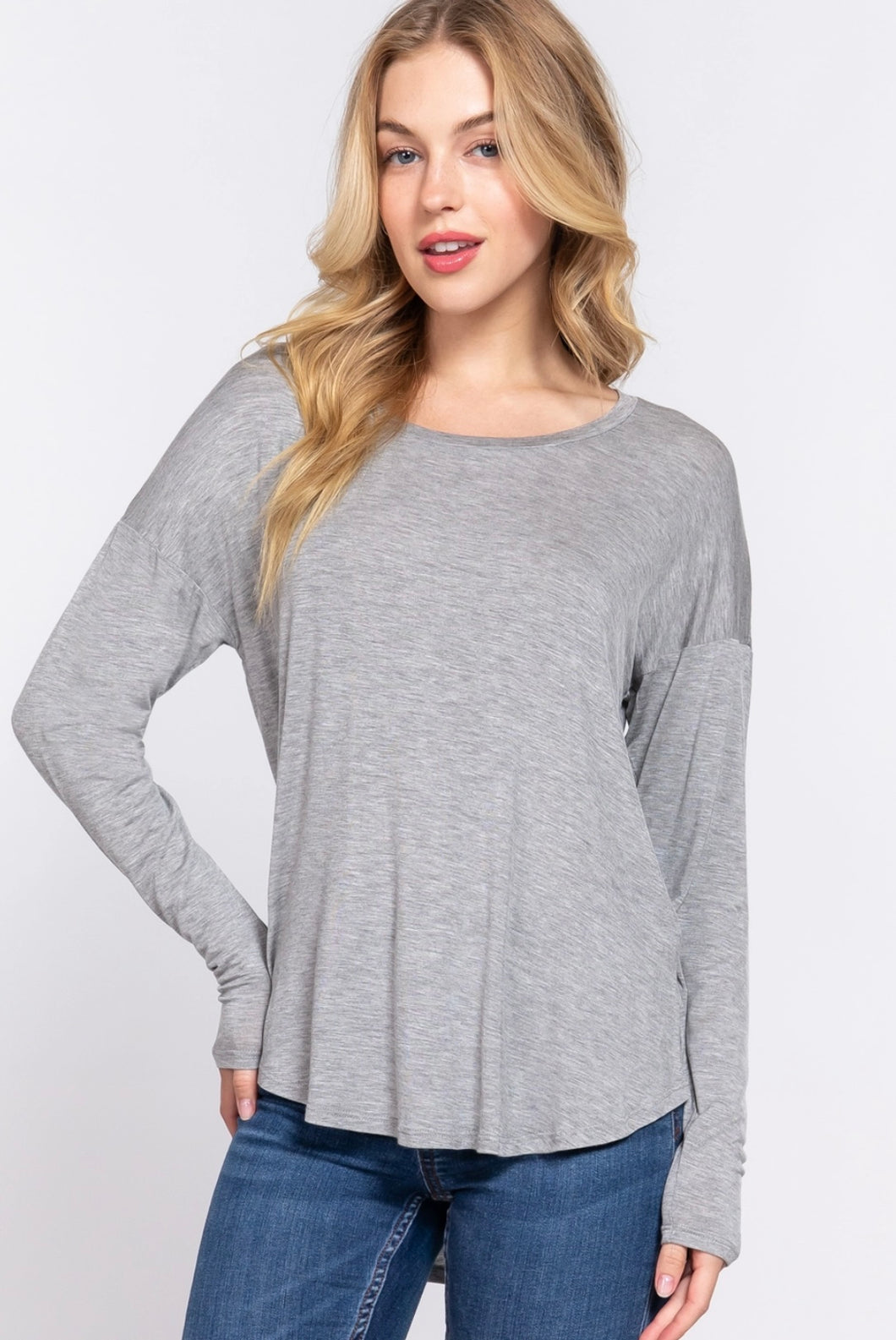 Grey Long Sleeve Dolman Hi Low Hem Top