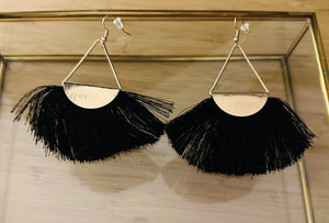 Black Fringe Gold Earrings