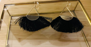 Black Fringe Gold Earrings